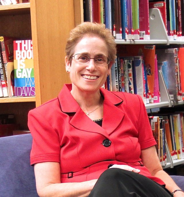 Carol Levin librarian red jacket